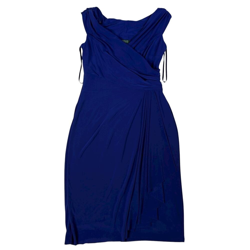 Lauren Ralph Lauren Womens Size 2 Royal Blue Draped Sheath Dress Ruched Side